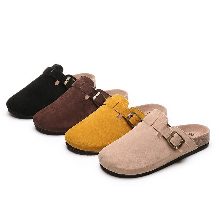 Women's Large Flat Sole Slip On Baotou Half Slippers