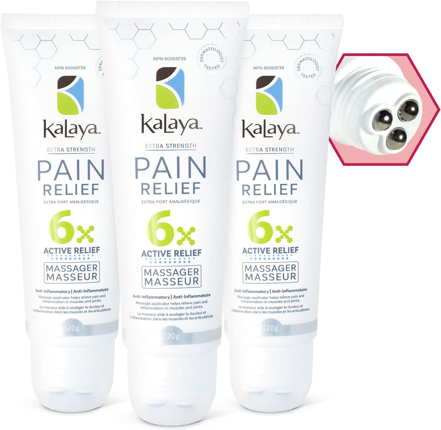 KaLaya 6x Extra Strength Pain Relief Massager for Back, Neck, Muscle, Shoulder, Hand and Knees with Natural Active, Pain Blocking & Anti inflammatory Ingredients (120g) PK OF 3