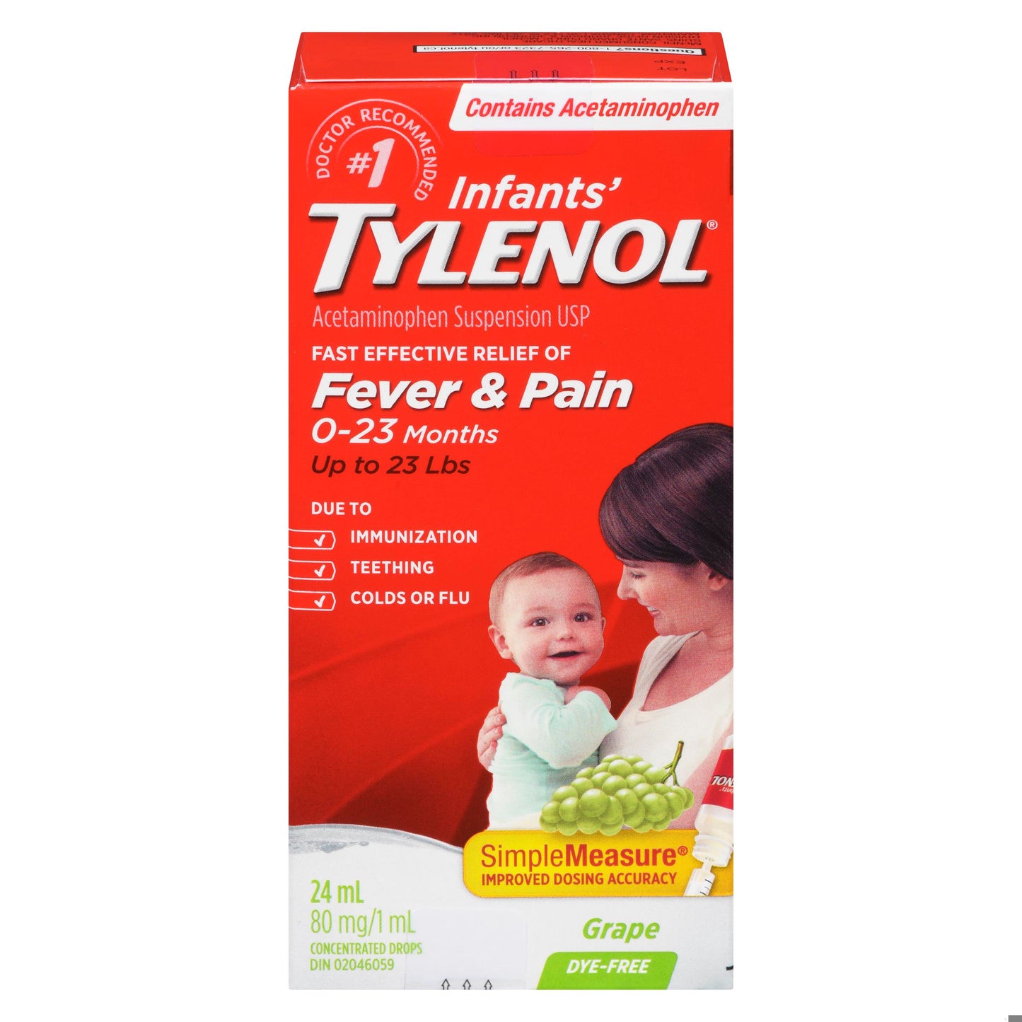 TYLENOL DROPS INFANT DYE FREE WHITE GRAPE 24ML