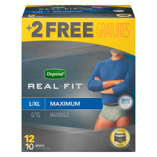 DEPEND UNDERWEAR - REAL-FIT MAXIMUM ABSORBENCY BLACK&GREY LG/X-LG 12S