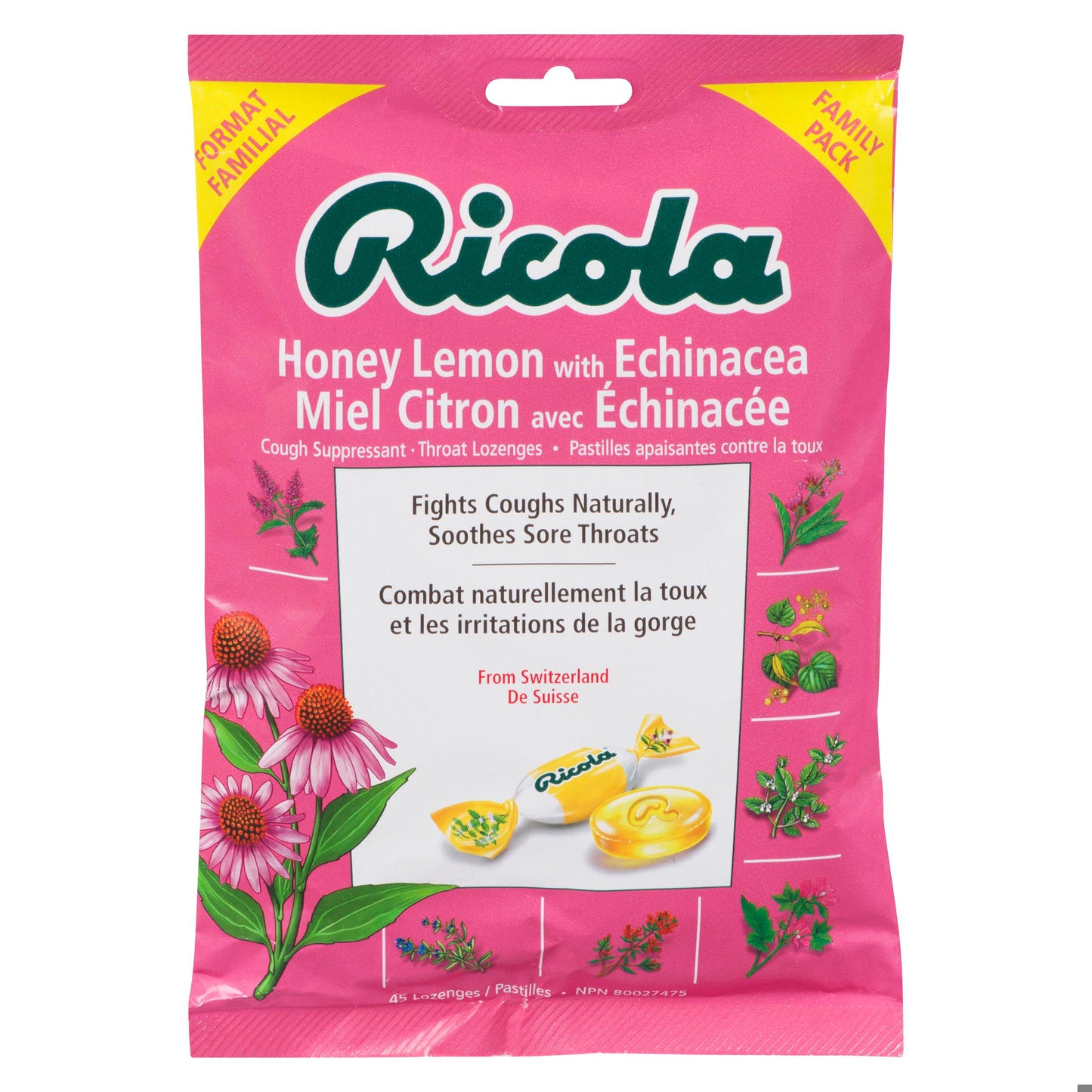 RICOLA LOZ HONEY LEMON W/ECHINACEA 45