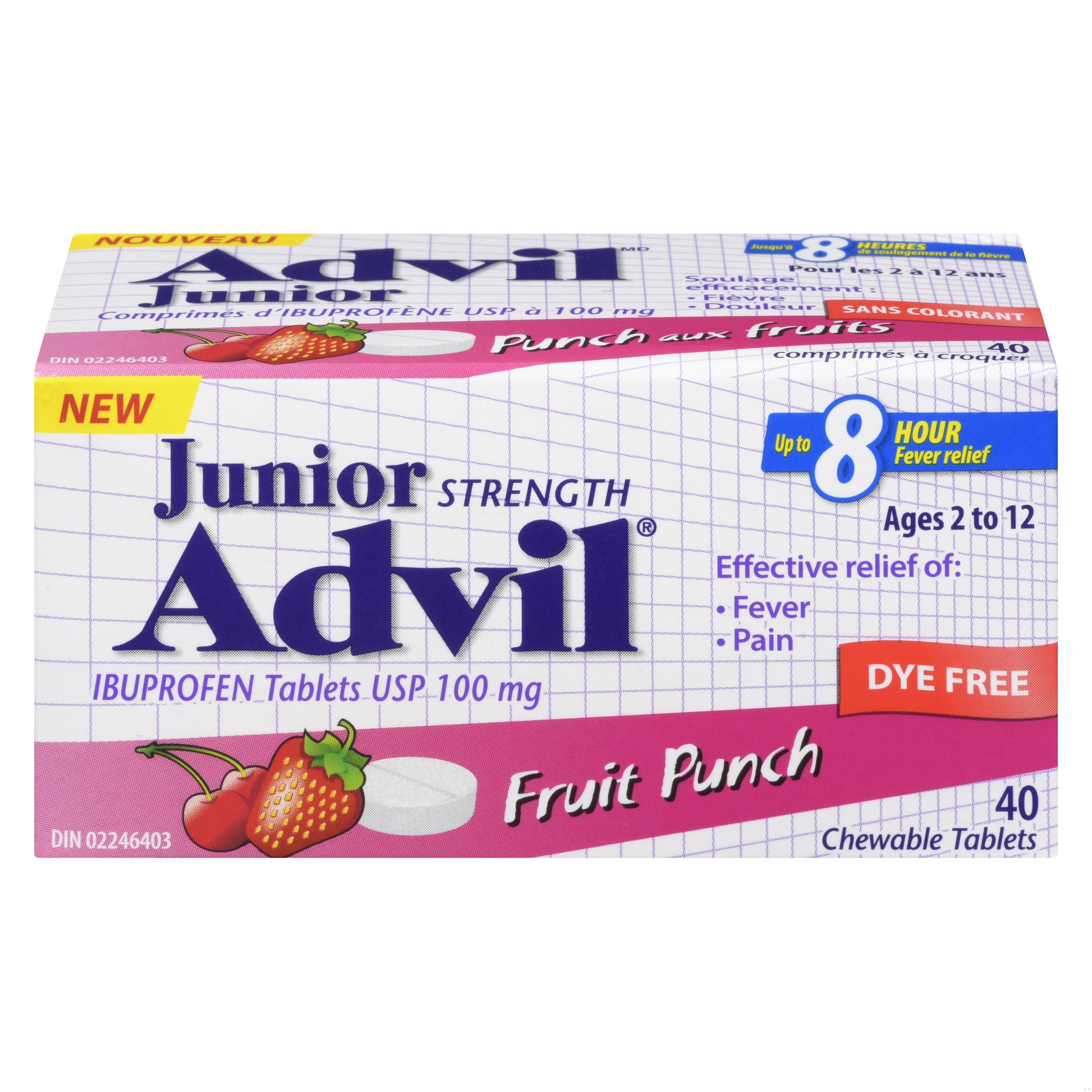 ADVIL JR CHEW TB 100MG FRUIT PUNCH DYE FREE 40