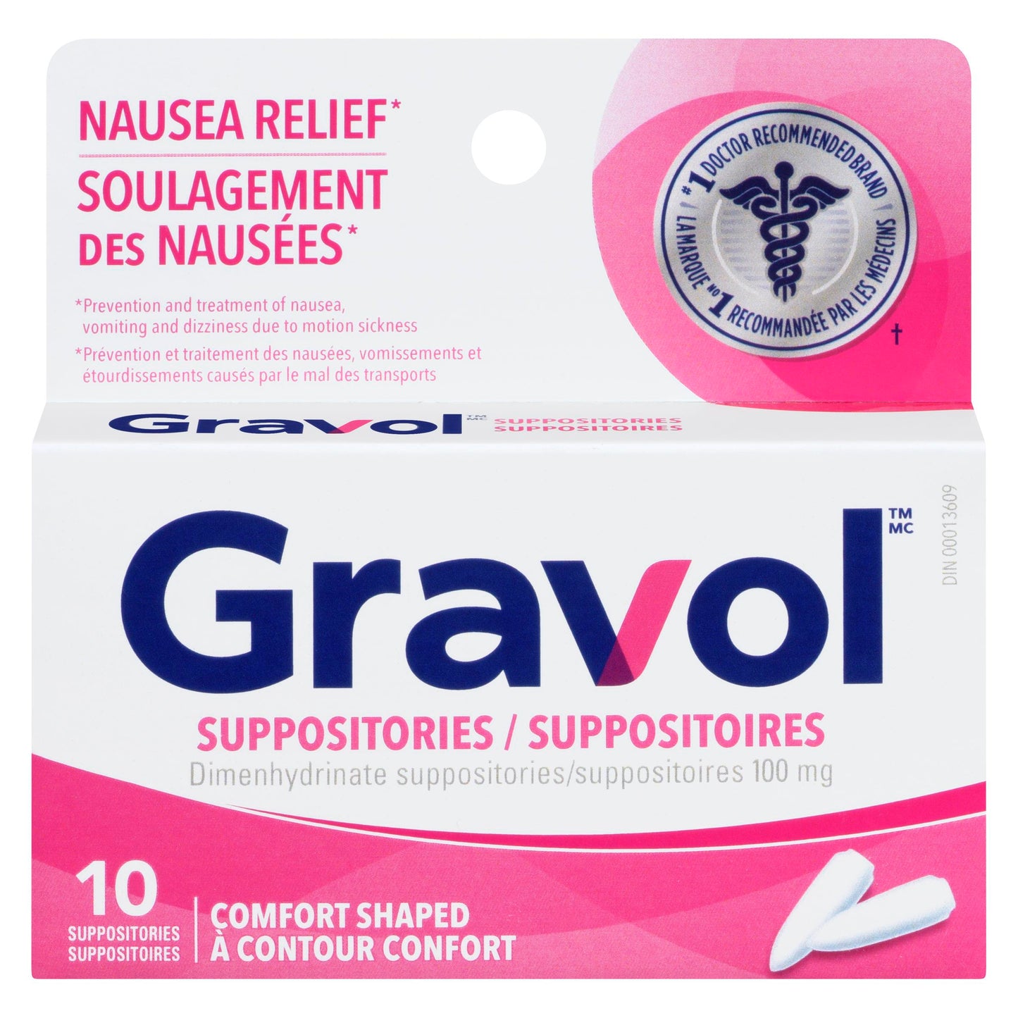 GRAVOL SUPP ADULT 100MG 10