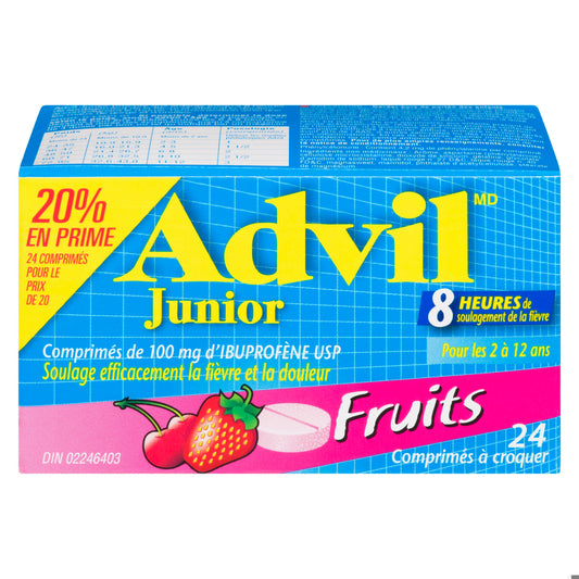ADVIL JR TB 100MG FRUIT BONUS 20+4