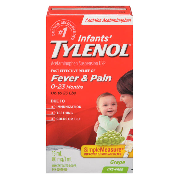 TYLENOL DROPS INFANT DYE FREE WHITE GRAPE 15ML