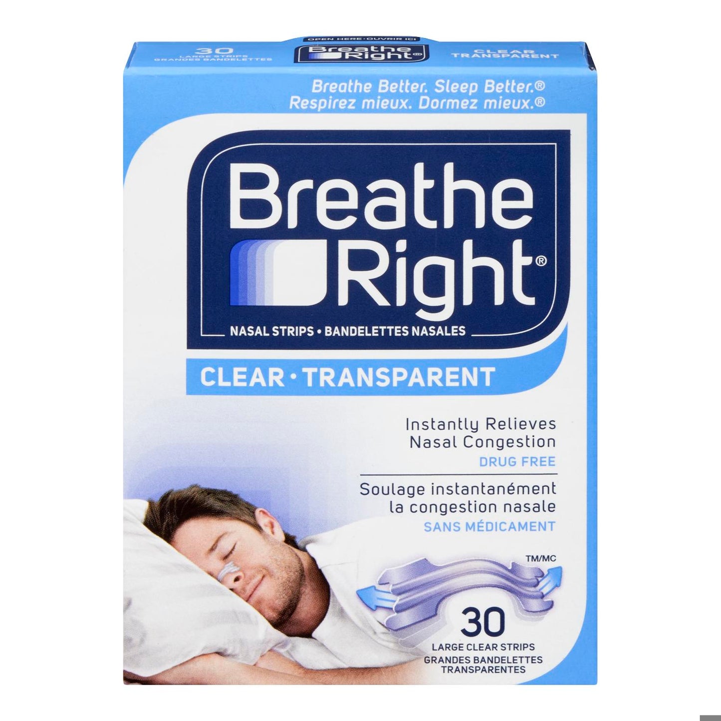 BREATHE RIGHT STRIP NASAL CLEAR LG 30