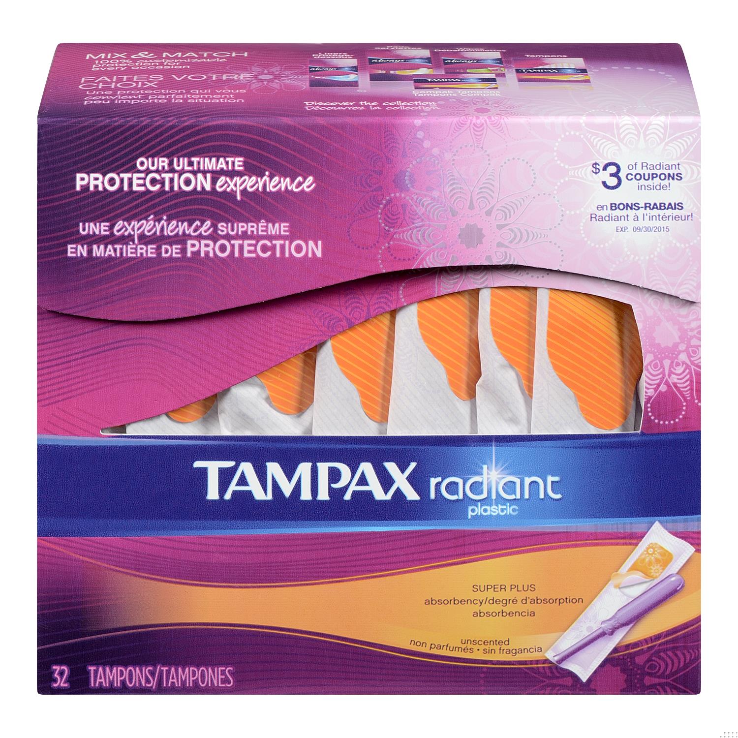 TAMPAX RADIANT TAMPONS SUPER UNSCENTED 32