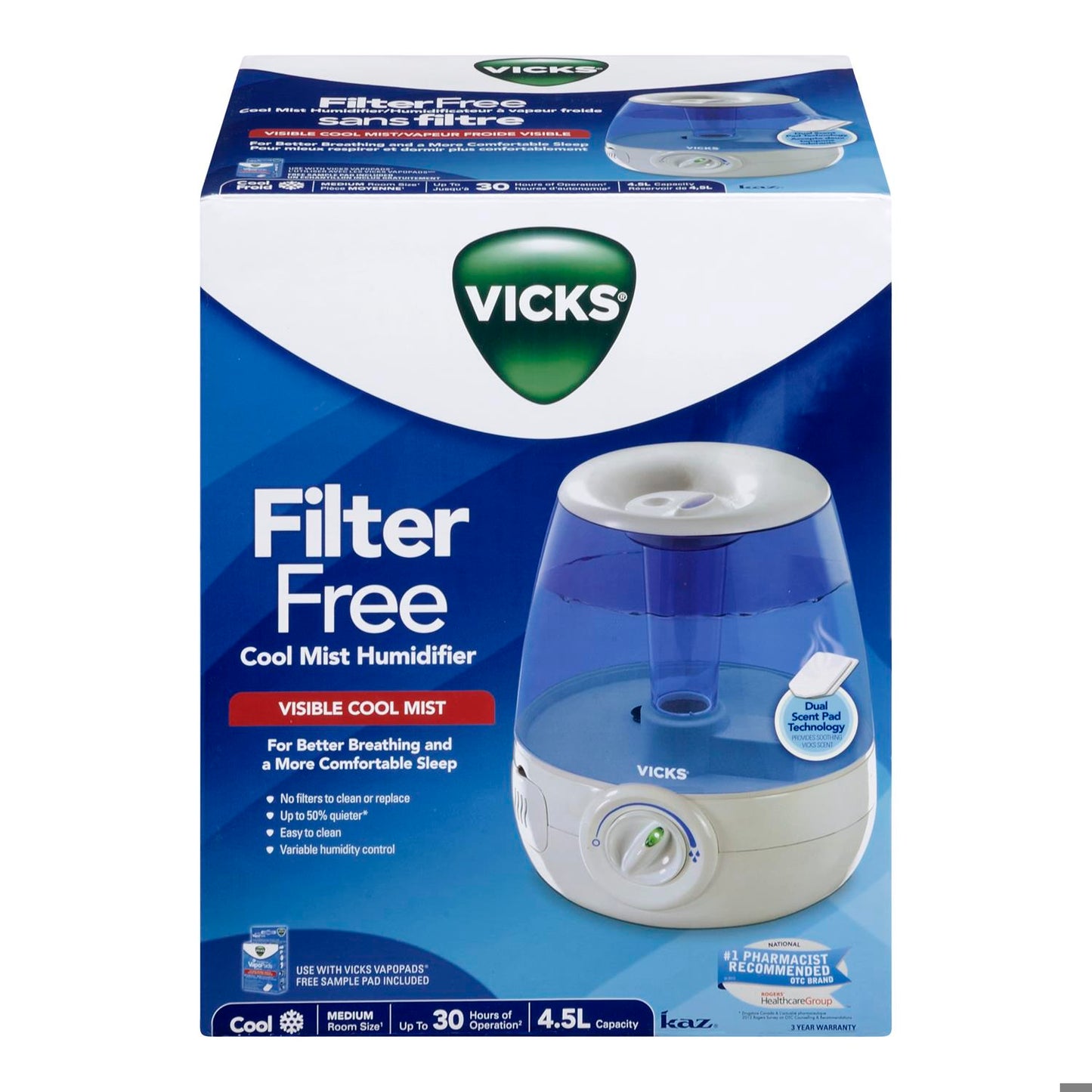 KAZ VICKS HUMID COLD MIST FILTERLESS V4600