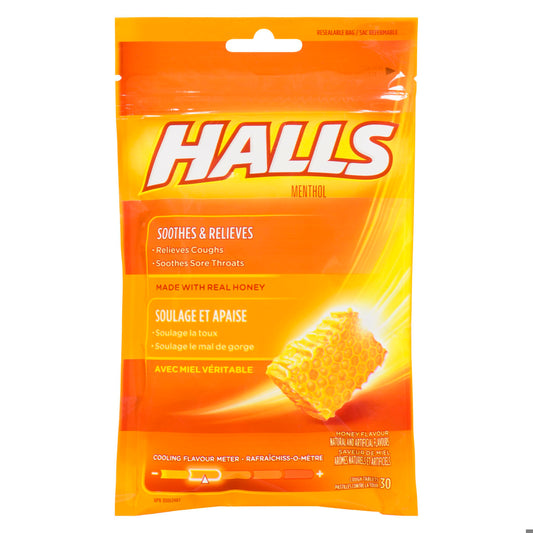 HALLS LOZ MENTHO-LYPTUS BAG HONEY 30PC